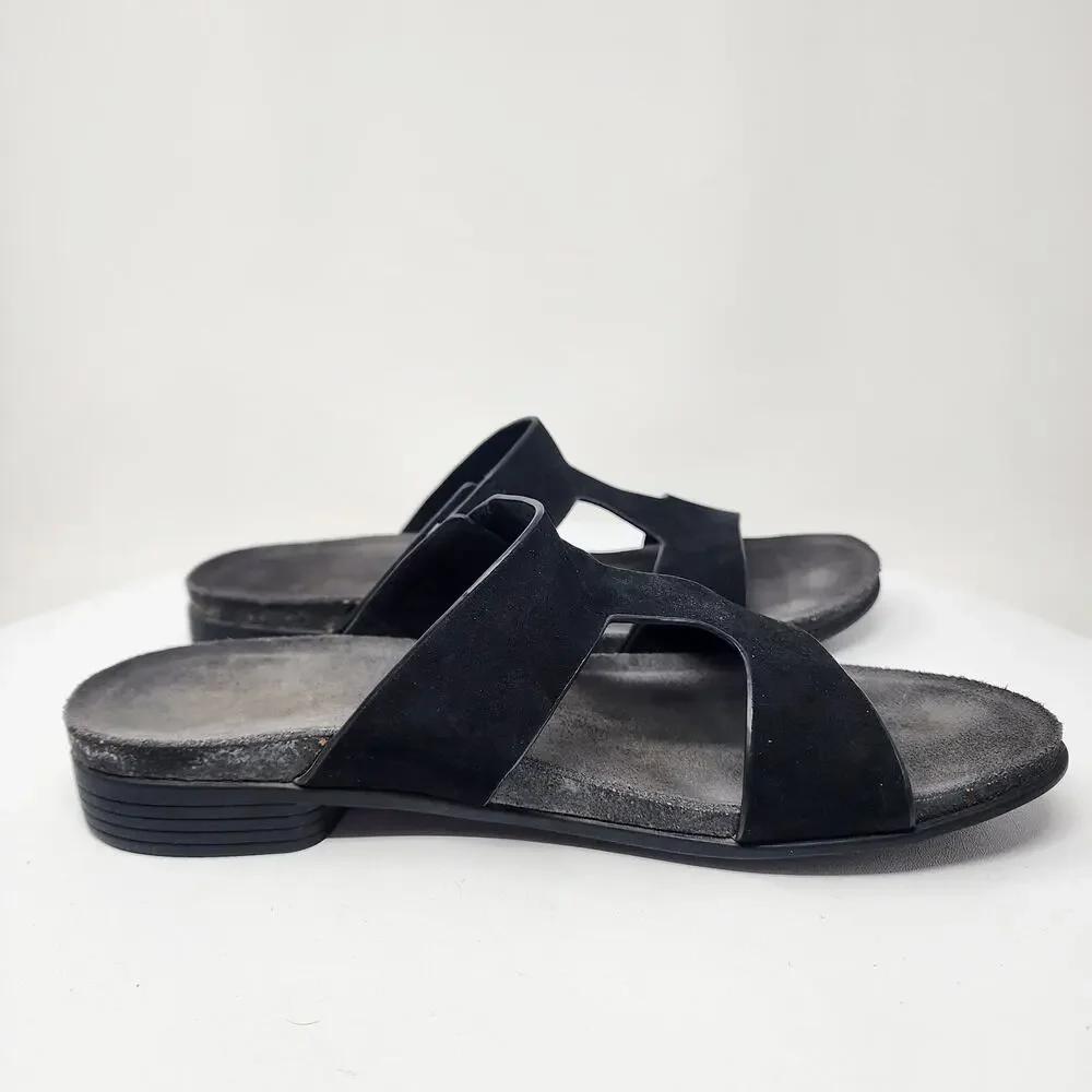 Munro Jody Slide Sandals Women 10.5M Black Nubuck Leather Silver Accent m490686